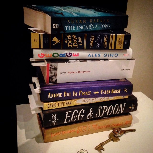 The books on Linas Alsenas' bookshelf